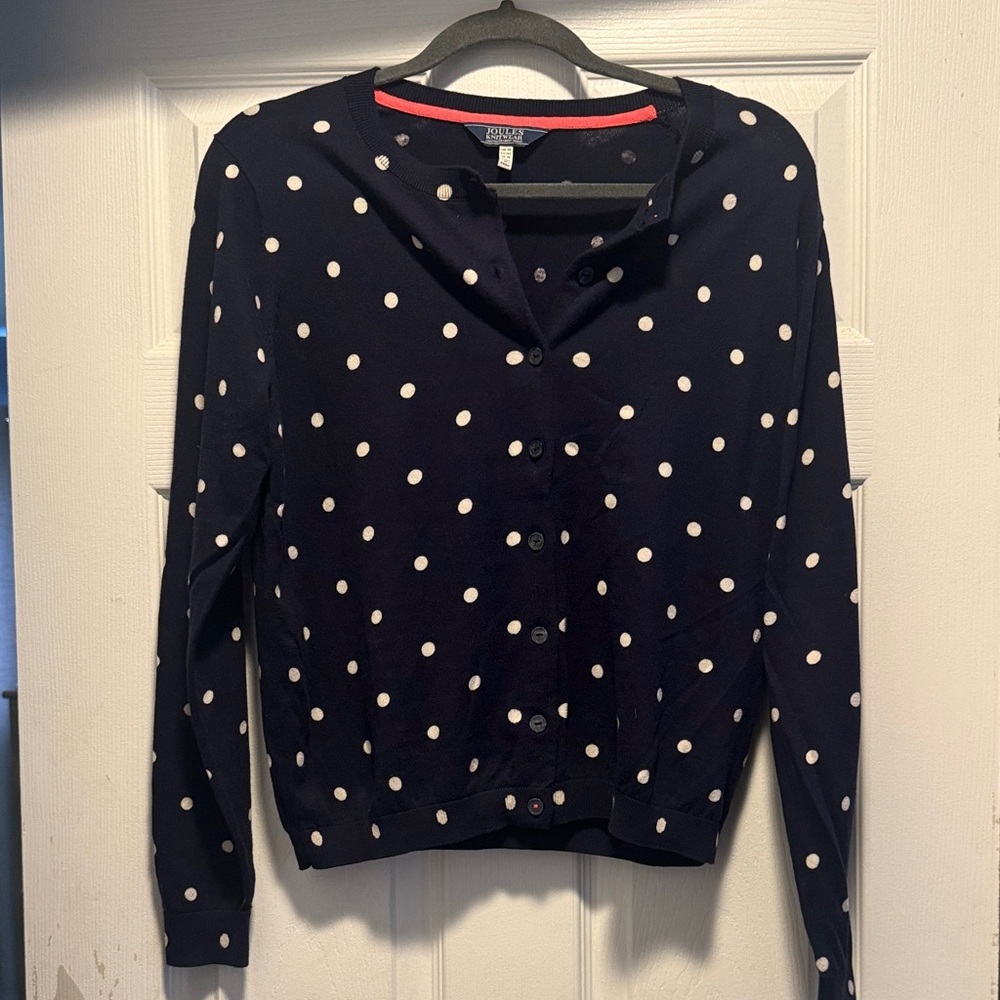 Joules Navy Cardigan with White Polka Dots